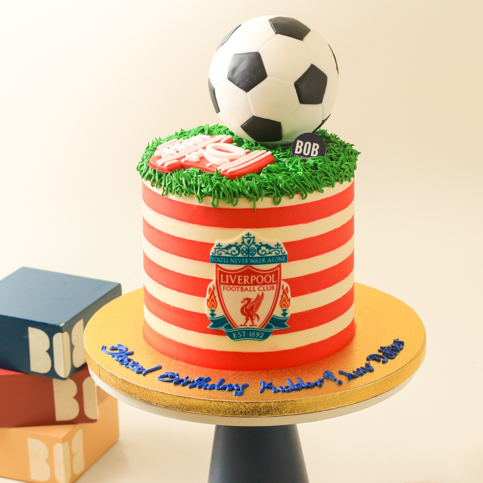 Soccer Ball Cake in Red Stripe